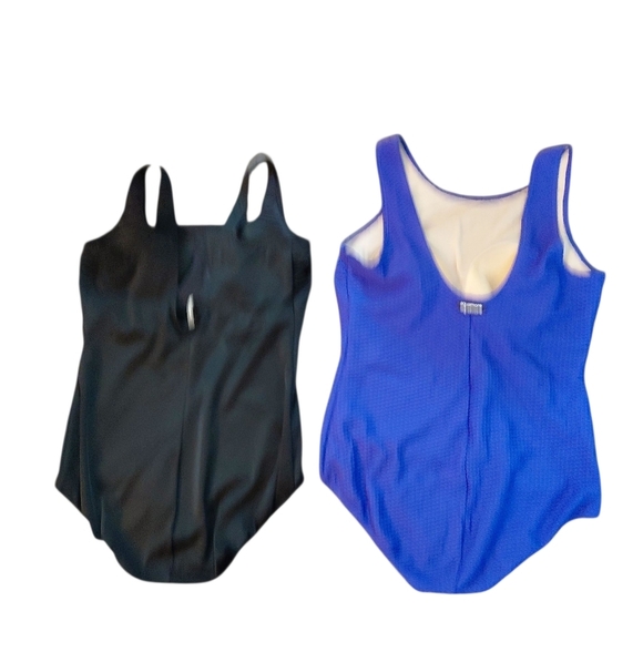 TWO Plus Size Swimsuits Purple And Black One Piece Bathing Suits Women's Size 16 - Picture 2 of 8